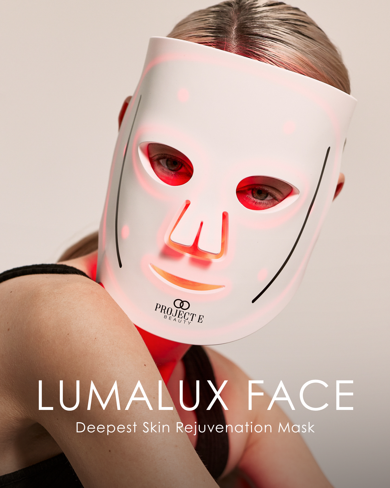 Close-up of a woman using red light therapy for skin rejuvenation and glow.
